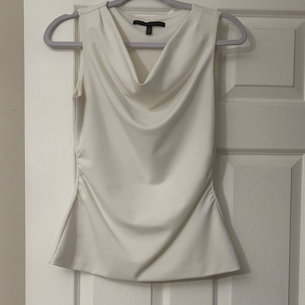 White House Black Market Ivory Drape Neck Blouse